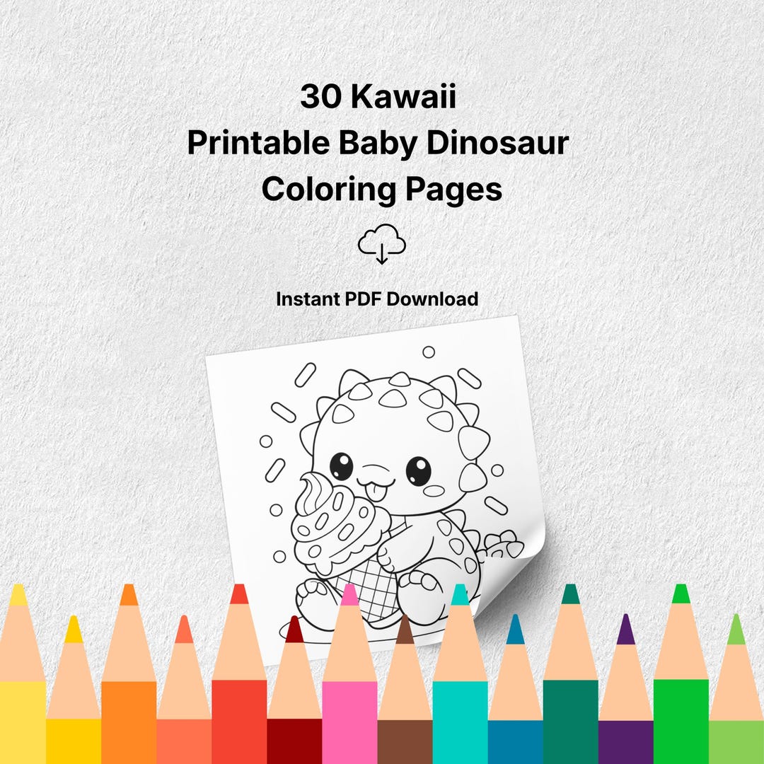 Kawaii Baby Dinosaur Coloring Book | Kids Toddler Printable PDF Pages ...