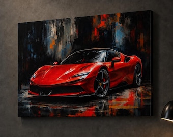 Impresión en lienzo con diseño de pintura al óleo de Ferrari, lienzo estirado.