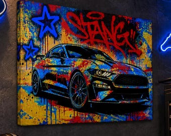Impresión en lienzo mate del Mustang GT con grafiti