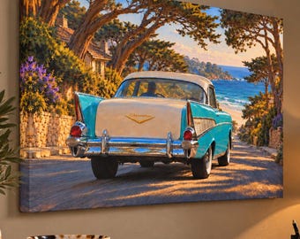 1957 Chevy Bel Air Carmel by the Sea Canvas Print - Classic Chevrolet Automotive Decor