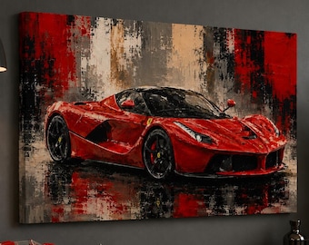 Red Ferrari LaFerrari Oil Paint Tribute Canvas Print | Modern Automotive Art