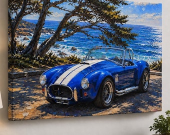 Classic Shelby Cobra Canvas Oil Paint Style Canvas Print - Carmel California Coastal Car Art