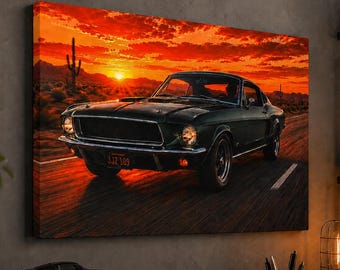 Lienzo impreso del Mustang Fastback clásico / Decoración de pared de coche deportivo