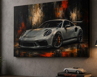 Cuadro al óleo del Silver GT3 en lienzo mate / Arte de pared estirado