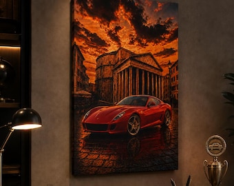 Impresión en lienzo del Ferrari 599 rojo con el Partenón