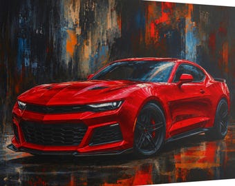 Póster enrollado conmemorativo de la pintura al óleo del Camaro rojo, arte mural automotriz.