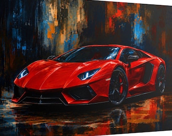Póster enrollado conmemorativo de la pintura al óleo del Lamborghini Aventador / Arte mural de superdeportivos