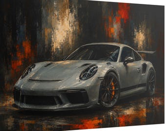 Póster enrollado conmemorativo de la pintura al óleo del GT3 gris / Arte automovilístico