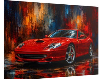 Póster enrollado en homenaje a la pintura al óleo del Ferrari 550 Maranello / Arte automovilístico moderno