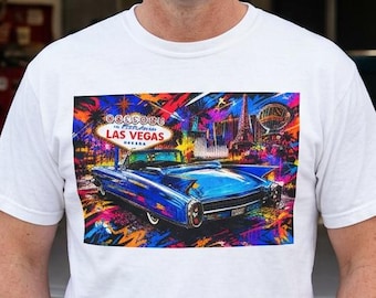 Camiseta clásica del Cadillac El Dorado de Las Vegas / Escena de crucero con arte pop retro