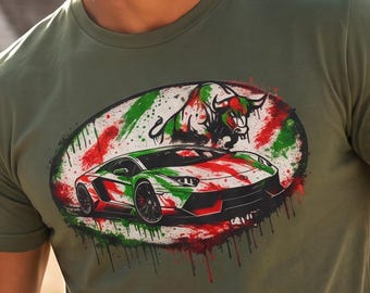 Camiseta Aventador Toro de Lidia Graffiti / Camiseta de Arte Callejero para Autos Deportivos