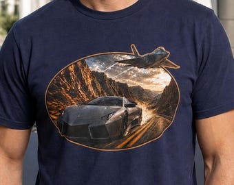 Camiseta F-22 Fighter Jet vs Lamborghini Reventón / Homenaje a la aviación y los superdeportivos