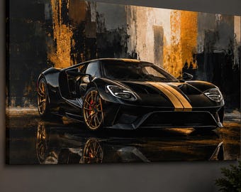 Black & Gold Ford GT Canvas Print - Abstract Automotive Wall Art