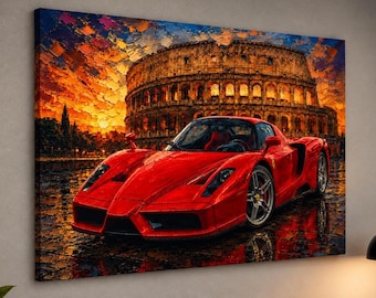 Ferrari Enzo at the Colosseum – Italian Supercar Oil Painting Canvas Wall Art