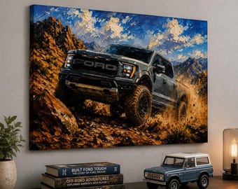 Ford Raptor Off-Road Truck Oil Painting Style Canvas Print – Modern Automotive Wall Art