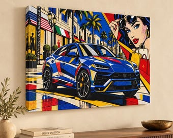 Lichtenstein Lamborghini Urus Canvas Print - Rodeo Drive Pop Art