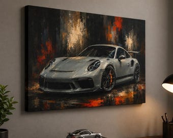 Silver GT3 Oil Painting Tribute Matte Canvas | Stretched Wall Art