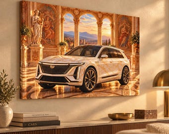 Renaissance Inspired Cadillac Lyriq Canvas Print - Marble and Gold Automotive Decor