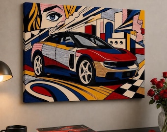 Ferrari Luce Lichtenstein Pop Art Canvas - Exotic Car Automotive Wall Art