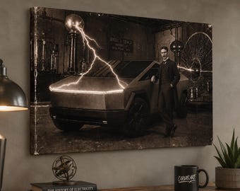 Cybertruck and Nikola Tesla Coil Tribute Canvas Print