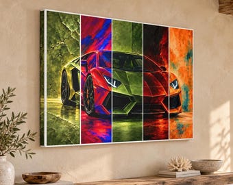 Lienzo impreso del Lamborghini Aventador - Arte mural de superdeportivos coloridos - Decoración moderna de coches de lujo