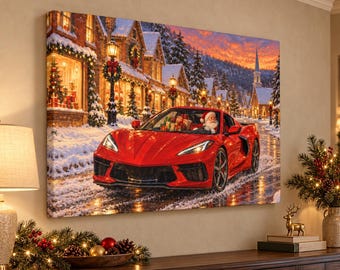 Christmas C8 Corvette Canvas Print - Automotive Christmas Decor
