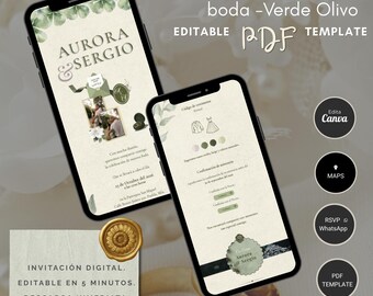 Elegant Wedding Invitation Template | Editable Olive Green Wedding Invite | Digital Download Wedding Invitations