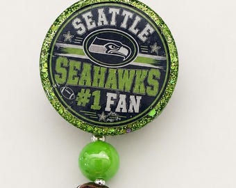 Seattle Seahawks #1 Fan Badge Reel – Resin Coated Football Fan Accessory