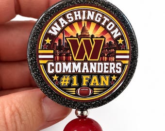 Washington COMMANDERS Badge Reel, Football Badge Reel, Commanders #1 Fan Badge Reel, Beaded Retractable ID Holder, Sports Nurse Badge Reel