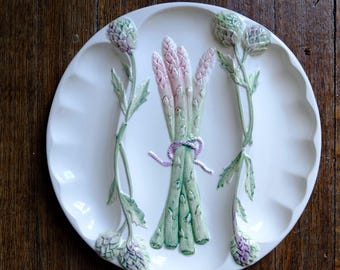 Roze en paarse asperges Majolica bord: Fratelli Gialletti