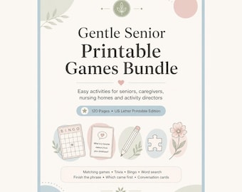 Senior Printable Games Bundle, 120 Page Activity Book for Seniors, Nursing Home Activities, Caregiver Games, Bingo Trivia Word Search PDF