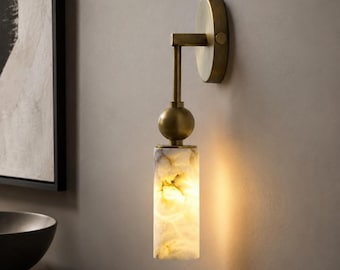 Handcrafted Alabaster Wall Sconce, Solid Brass, Natural Stone Light Fixture
