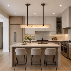 Alabaster Linear Pendant Light | Brass Bar Chandelier | Kitchen Island Dining Room Lamp