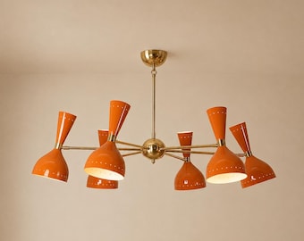 Stilnovo Inspired Diabolo Chandelier, Mid-Century Modern Brass Sputnik Light Fixture