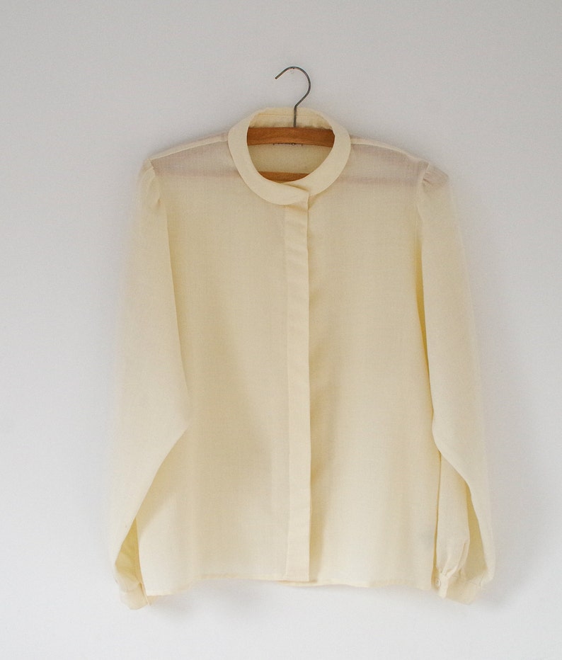 Vintage soft cream blouse 1970s secretary blouse semi sheer beige blouse minimalist top