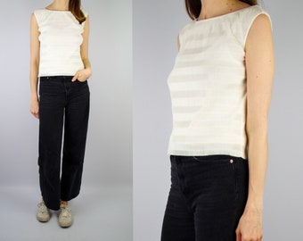 90s Vintage Pleated Cream Sleeveless Tank Top/Camisole