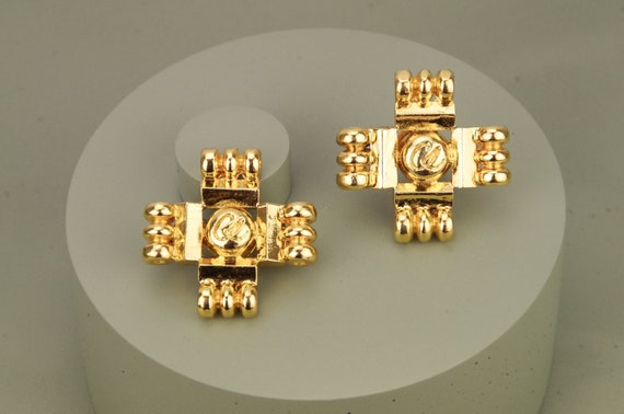 CHRISTIAN LACROIX runway 1980s HUGE gold tone earr