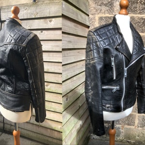 Vintage Black Leather Motorcycle Biker Jacket 1980s