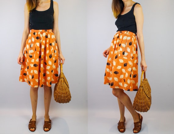 Vintage pumpkin orange full Autumn skirt / gathere