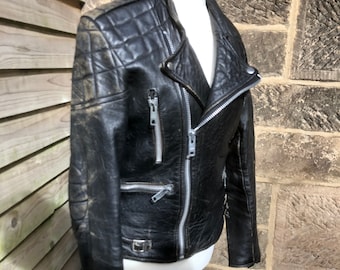 1980s Vintage Black Leather Motorcycle Biker Jacket