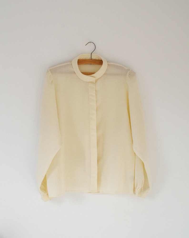Vintage soft cream blouse 1970s secretary blouse semi sheer beige blouse minimalist top