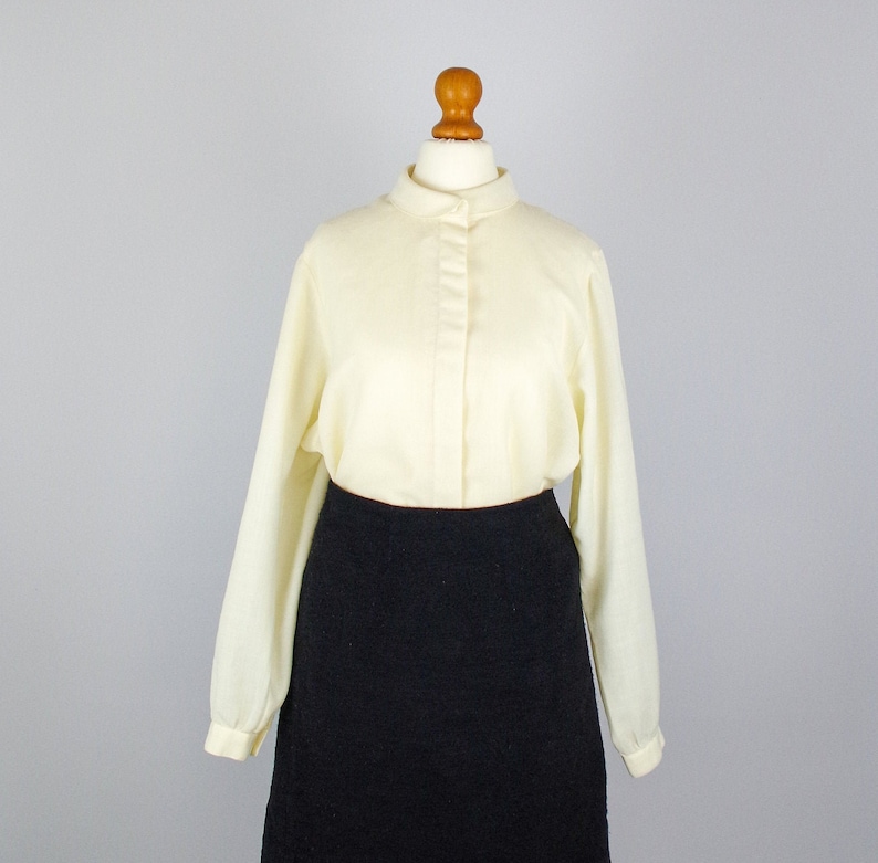 Vintage soft cream blouse 1970s secretary blouse semi sheer beige blouse minimalist top