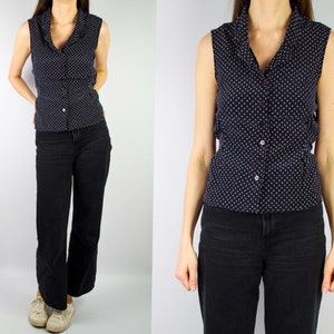 Vintage polkadot blouse / 90s sleeveless blouse / 1990s silk blouse with tie / by Bonheur / made in Italy