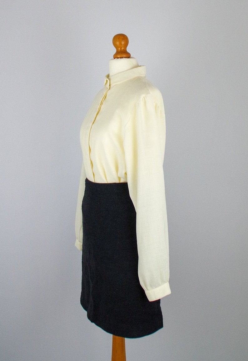 Vintage soft cream blouse 1970s secretary blouse semi sheer beige blouse minimalist top