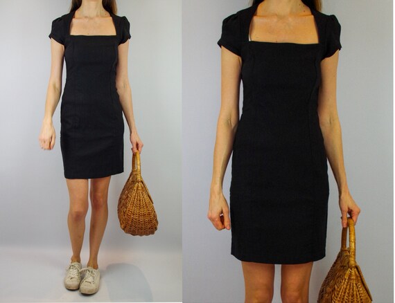 1990s little black dress / vintage pencil dress /