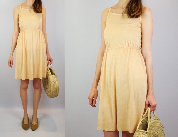 1970s peach terry towelling midi dress / vintage b