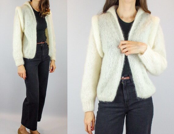 1980s cream mohair knitted cardigan / vintage fluf
