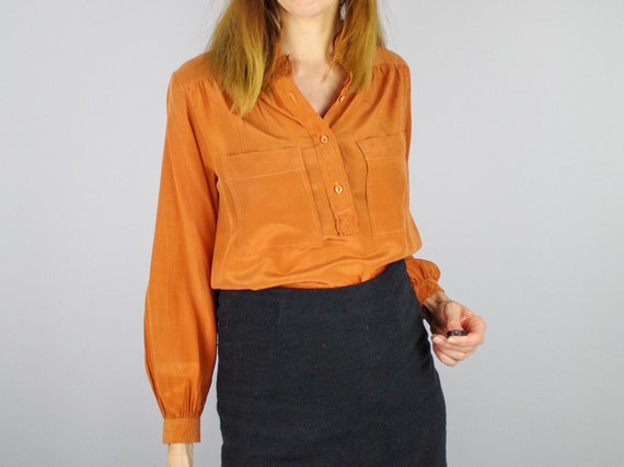 1970s burnt orange silk blouse / ladies French sil