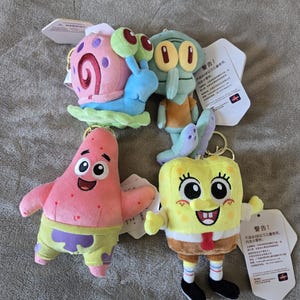 Cute Spongebob Squarepants Plush Keychains Bikini Bottom Sponge Star Squid Snail Plushie Bagcharms: Spongebob Patrick Squidward Gary
