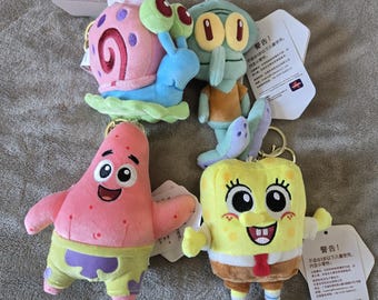 Cute Spongebob Squarepants Plush Keychains Bikini Bottom Sponge Star Squid Snail Plushie Bagcharms: Spongebob Patrick Squidward Gary